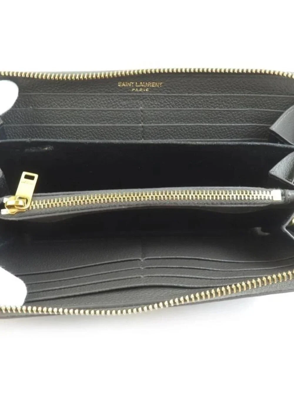 Auth SAINT LAURENT Zip Around Long Wallet Khaki Brown Leather - r10683a - Picture 5 of 8